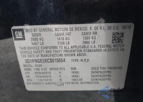 2012 Cadillac Srx Standard из США, поврежденный, VIN 3GYFNGE3XCS615654